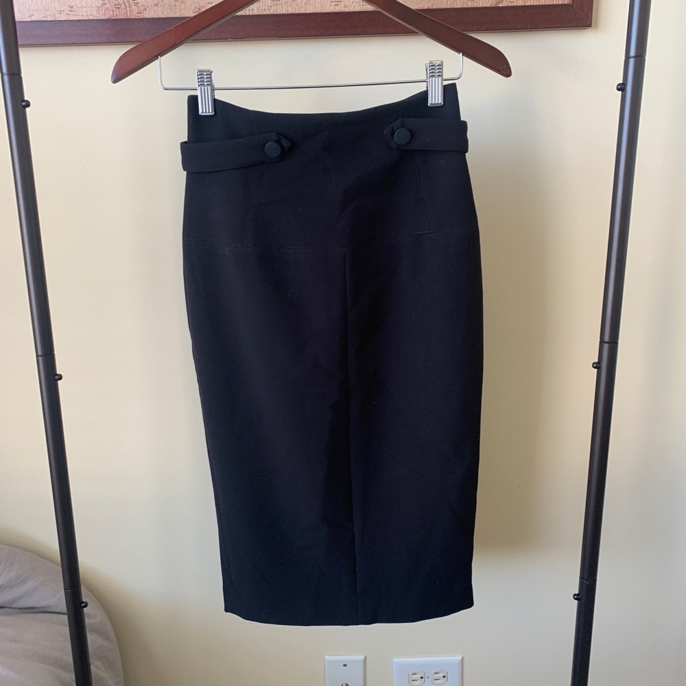 H&M high waisted midi black skirt button detail